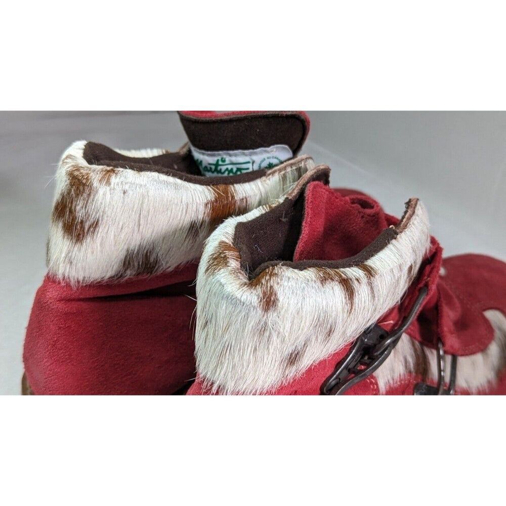 MARTINO of Canada Red ALPINE Leather Boot Womens Sz 9 Brass Metal Buckle Closure